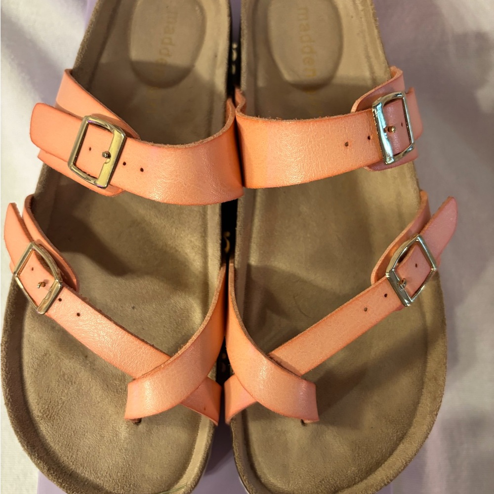 Steve Madden, Madden girl sandals in peach.